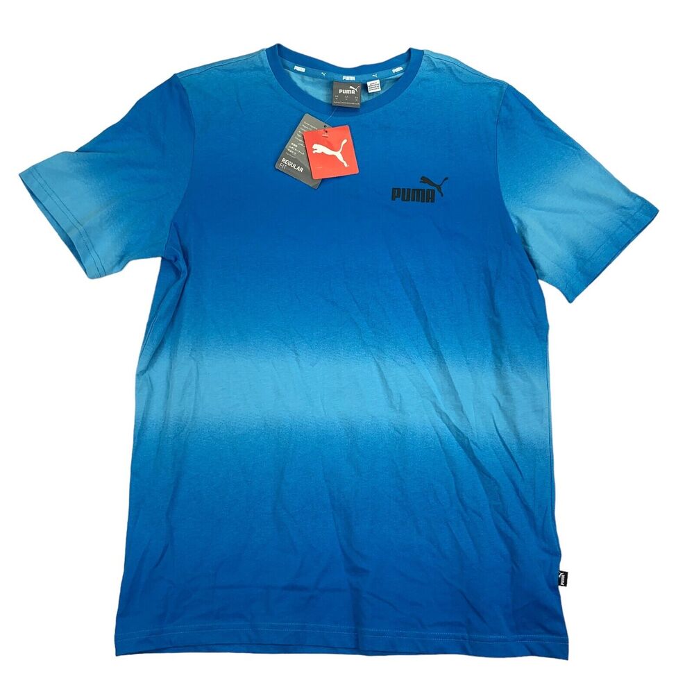 Puma Mens Fading Tie-Dye Crewneck Logo Short Sleeve T-Shirt Blue M